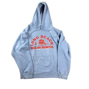 Mossimo Mens Long Beach Ocean Rescue Hoodie Blue Graphic Pullover Sweatshirt M